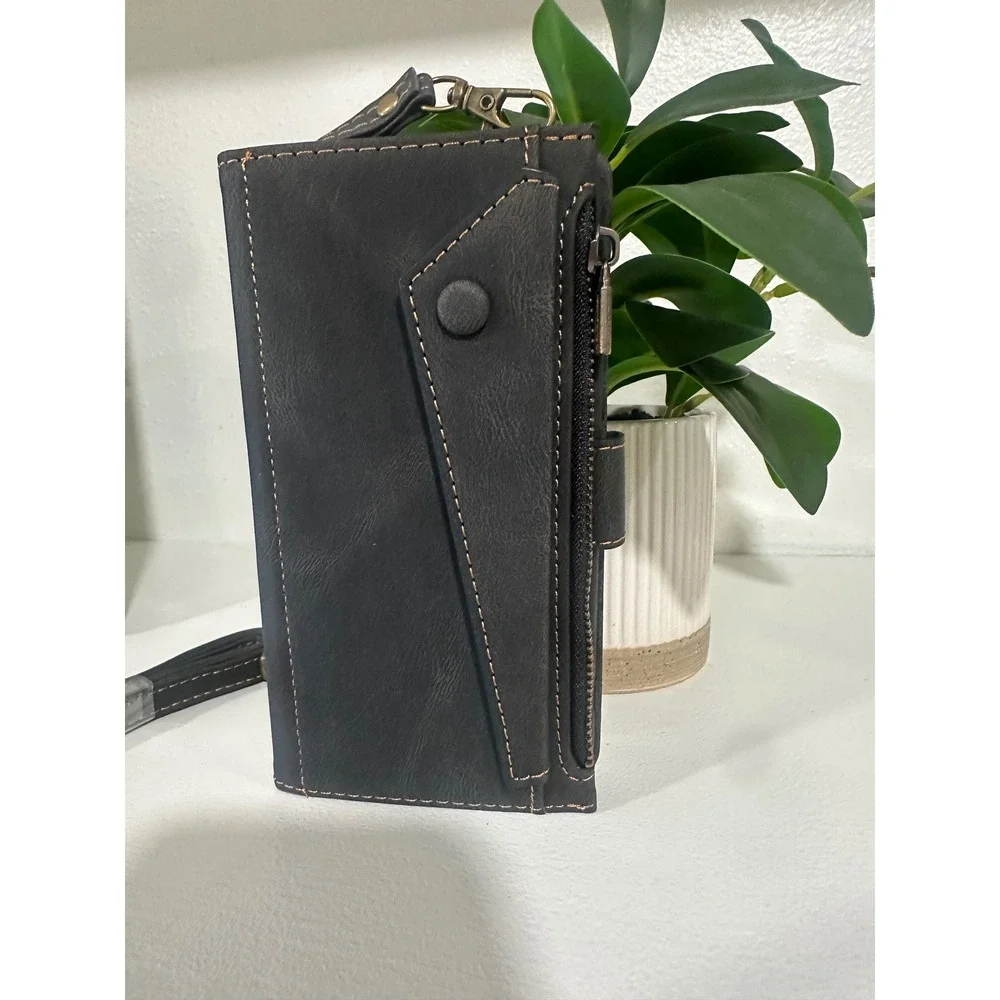 Samsung‎ S22 Wallet Case Black Leather Flip Cover Card Holder Strap
